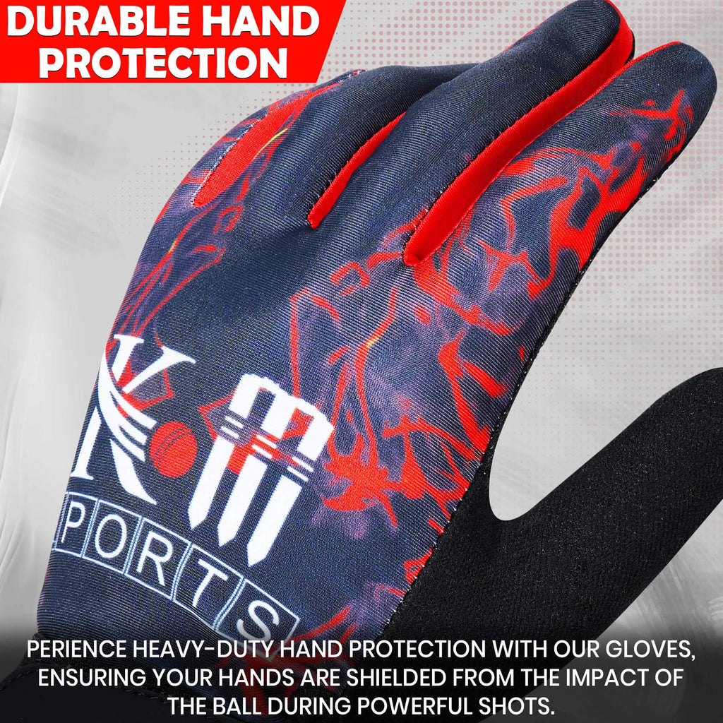 Red hard tennis batting gloves for cricket with heavy-duty padding and modern design — view 4