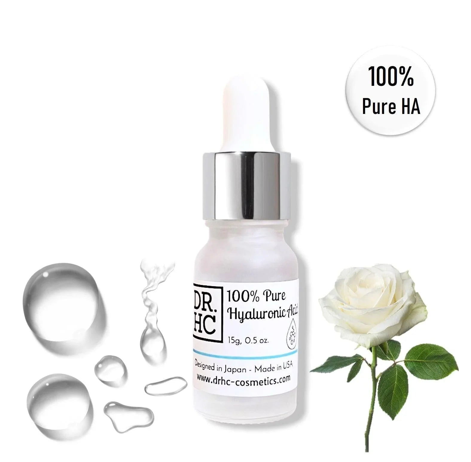 DR.HC 100% pure hyaluronic acid serum bottle with dropper for anti-aging and facial hydration