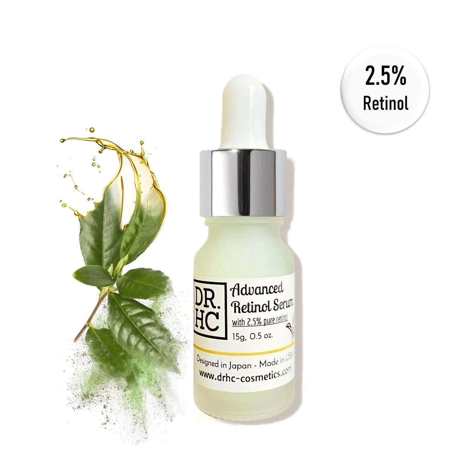 DR.HC advanced retinol serum bottle, premium anti-aging face treatment for clearing acne and brightening skin — view 2