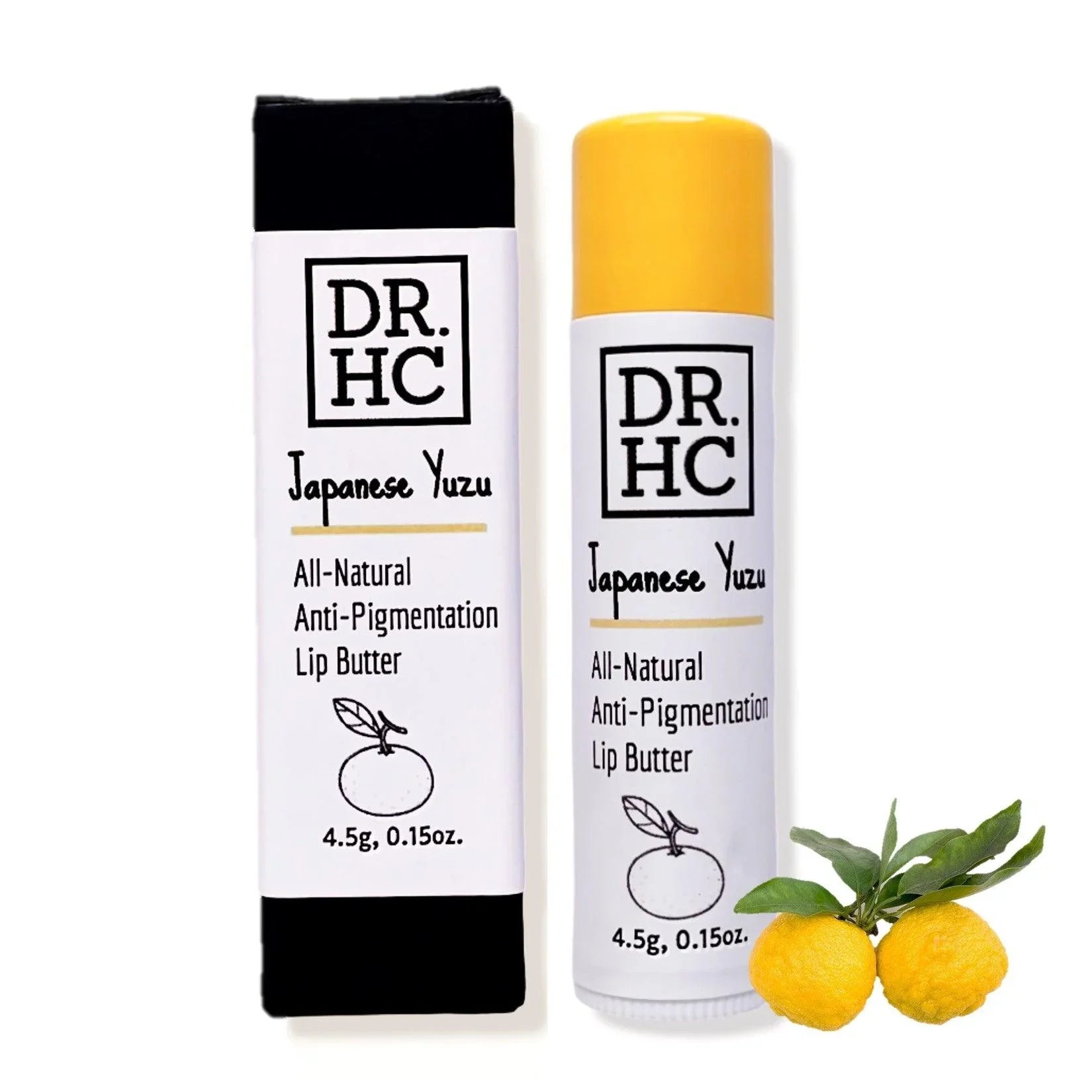 All-natural anti-pigmentation lip butter stick with botanical ingredients on a clean background