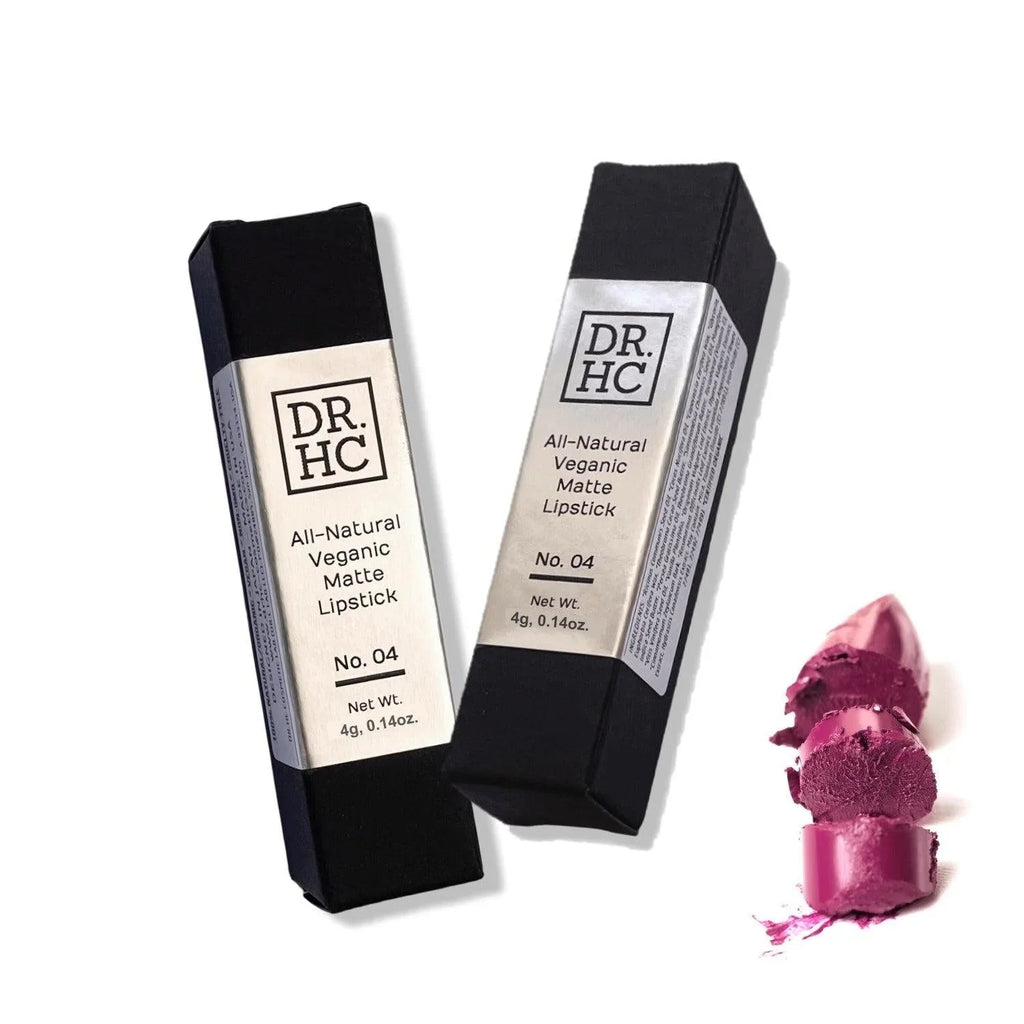 Natural organic vegan matte lipstick tube and rich color swatches on a clean background — view 3