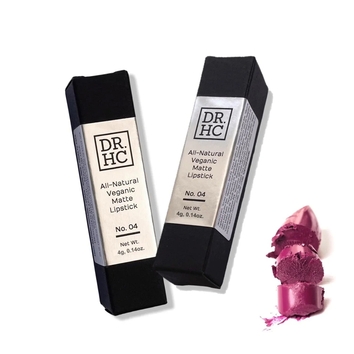 Natural organic vegan matte lipstick tube and rich color swatches on a clean background — view 3