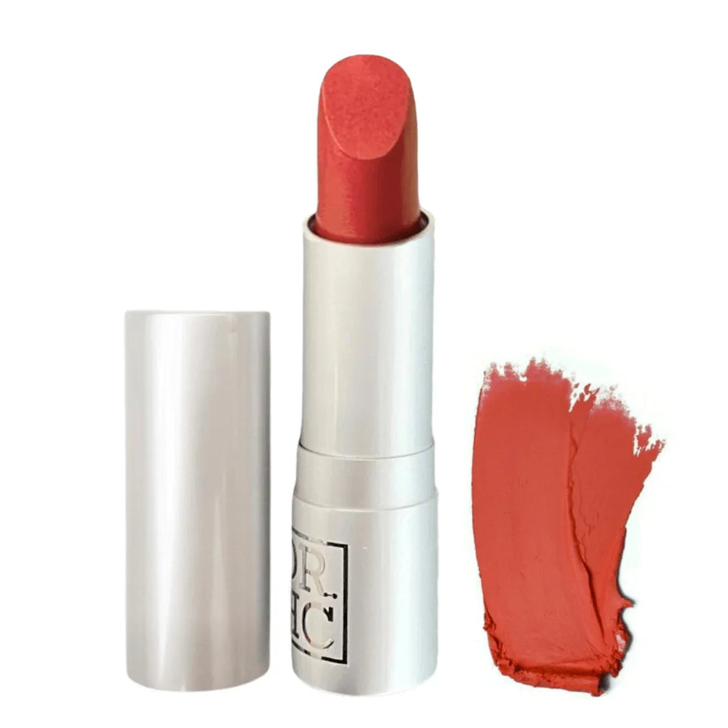 Natural organic vegan matte lipstick tube and rich color swatches on a clean background — view 4