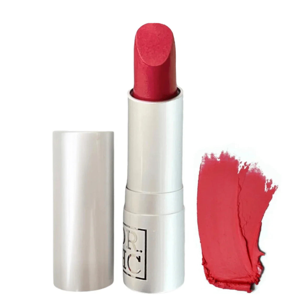 Natural organic vegan matte lipstick tube and rich color swatches on a clean background — view 5