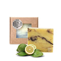 Handcrafted bergamot citrus natural bar soap for face and body cleansing against a clean background