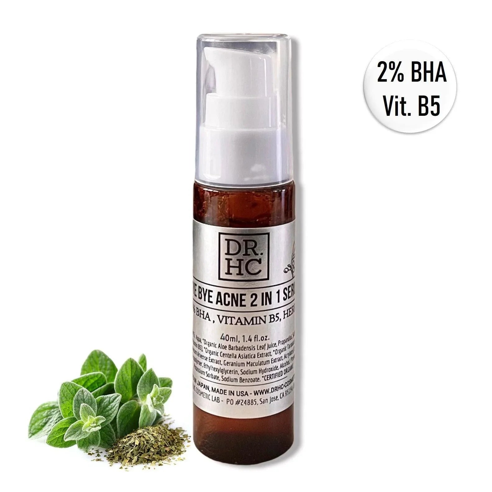 Bye Bye Acne two in one face serum bottle with salicylic acid and herbal infusion