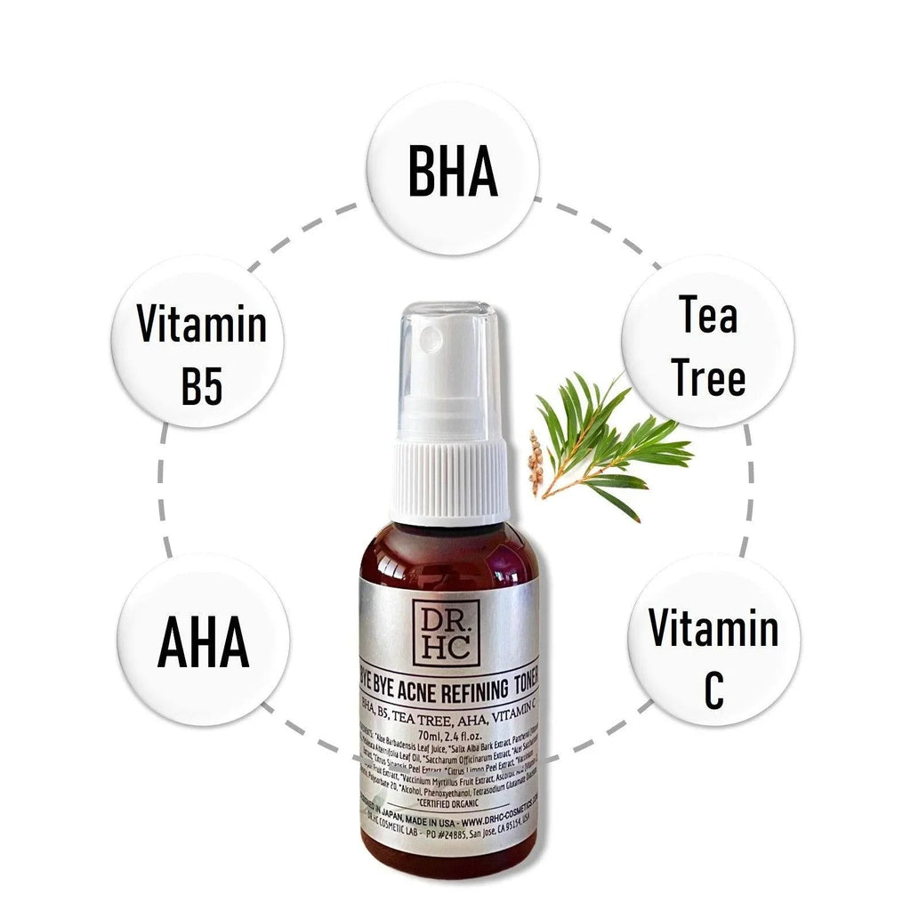Bye bye acne refining facial toner bottle, clear liquid skincare solution for blemish control — view 2