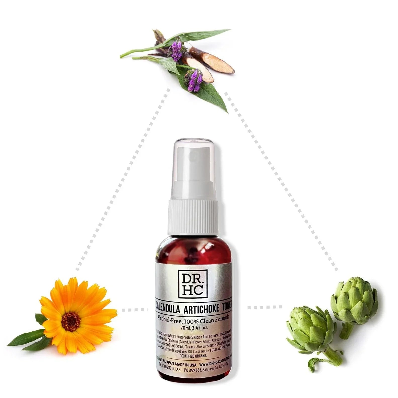 Calendula Artichoke facial toner spray bottle by DR.HC for acne-prone skin recovery and pore minimizing — view 2