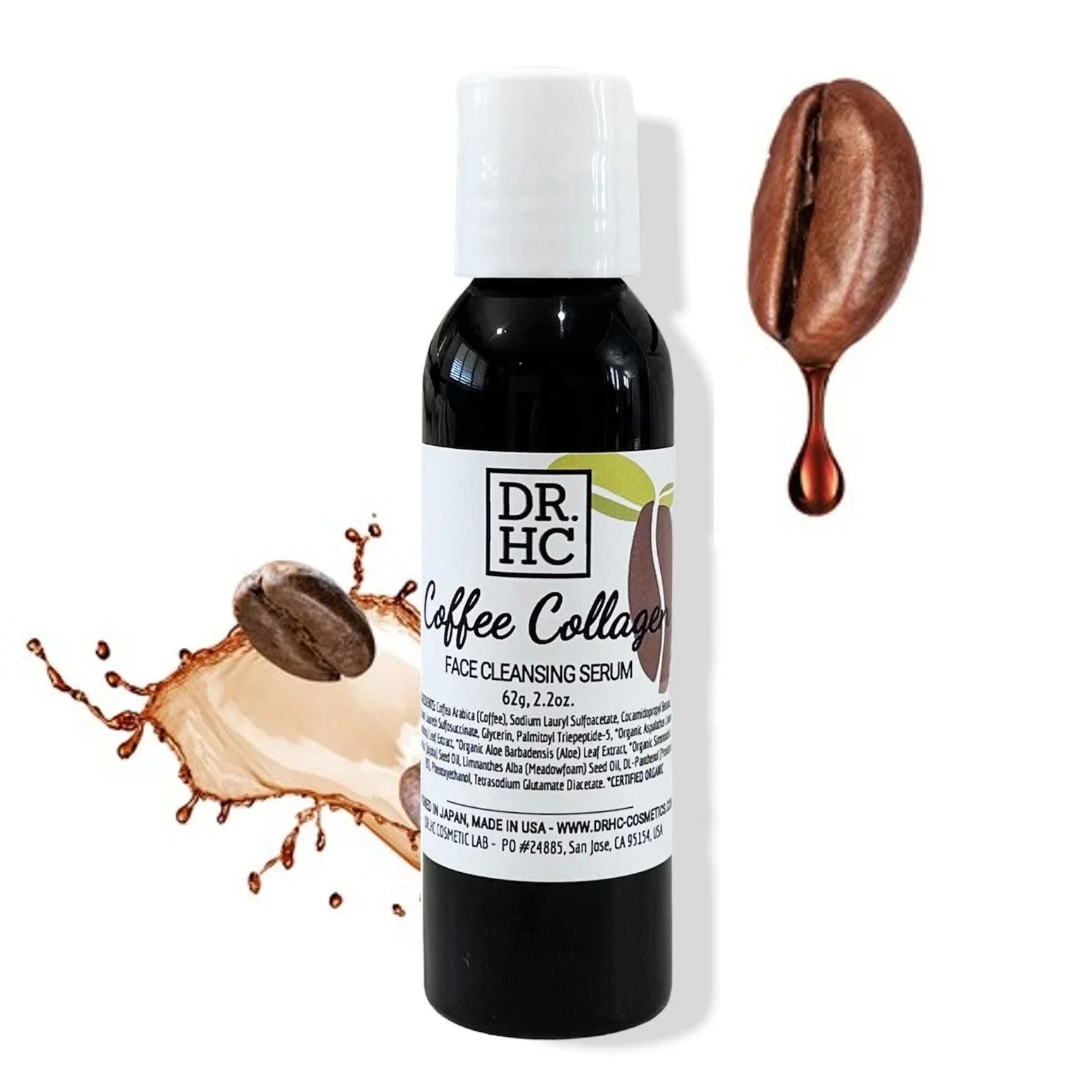 DR.HC coffee collagen face cleansing serum bottle with natural arabica coffee formula