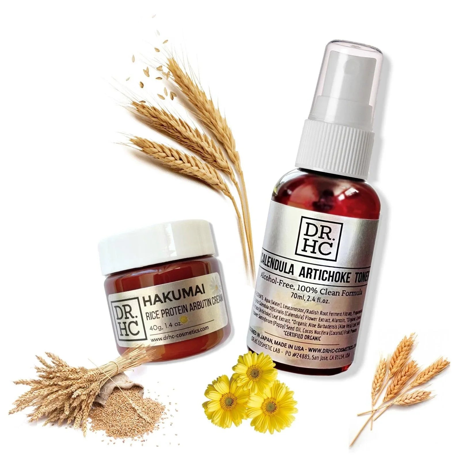 Hakumai rice protein arbutin face cream in a minimalist white cosmetic jar with natural botanical ingredients — view 5