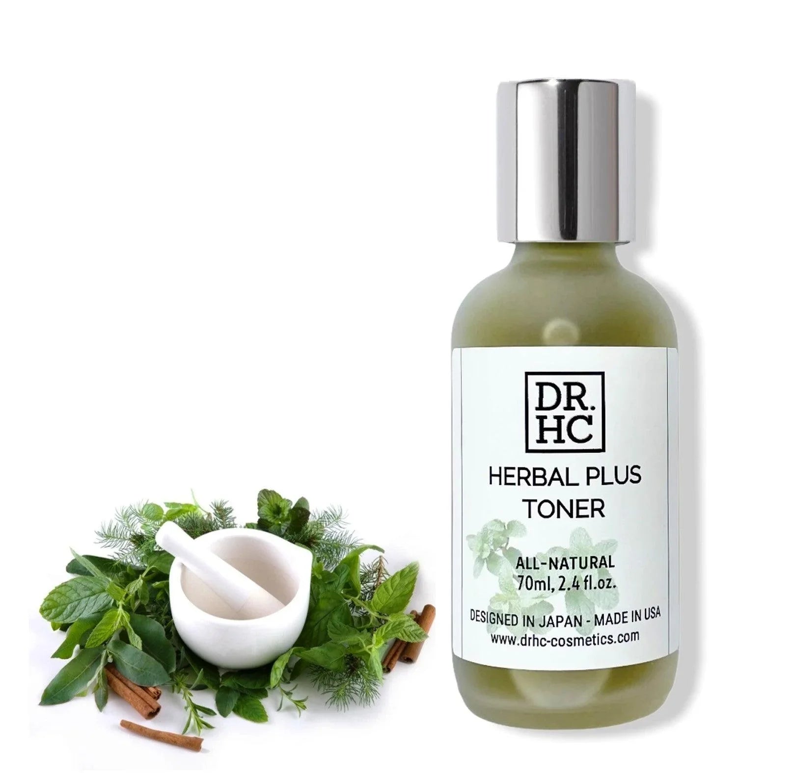 DR.HC Herbal Plus organic face toner bottle highlighting pore minimizing and anti acne botanical formula. — view 2