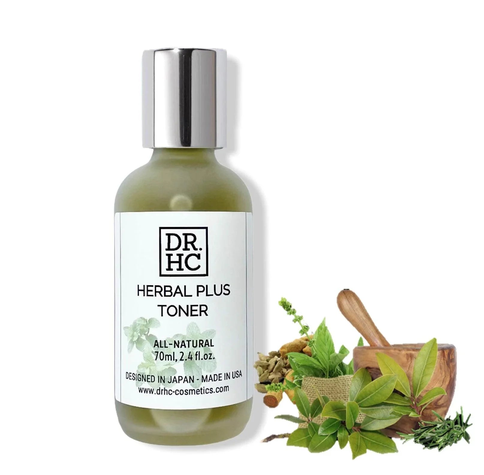 DR.HC Herbal Plus organic face toner bottle highlighting pore minimizing and anti acne botanical formula. — view 3