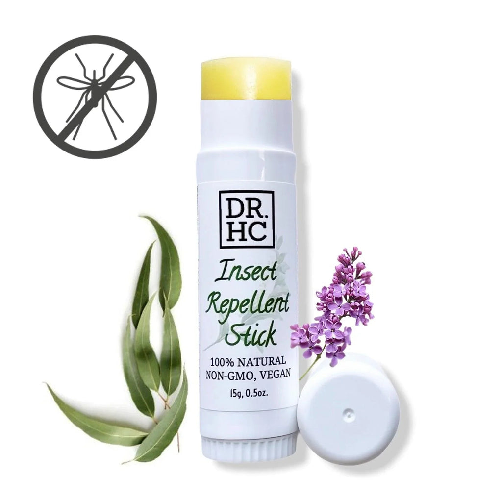 Natural insect repellent stick in a compact travel balm tube featuring waterproof vegan essential oils