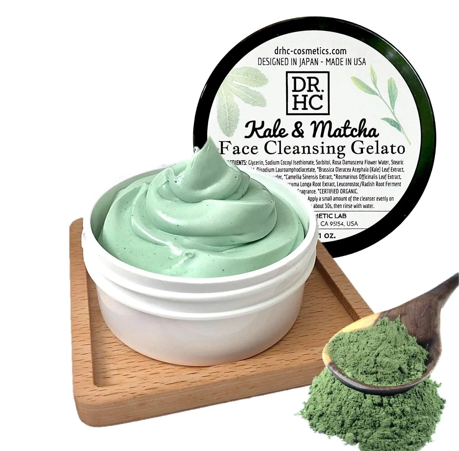 DR.HC Kale and Matcha Face Cleansing Gelato jar with natural green superfood ingredients