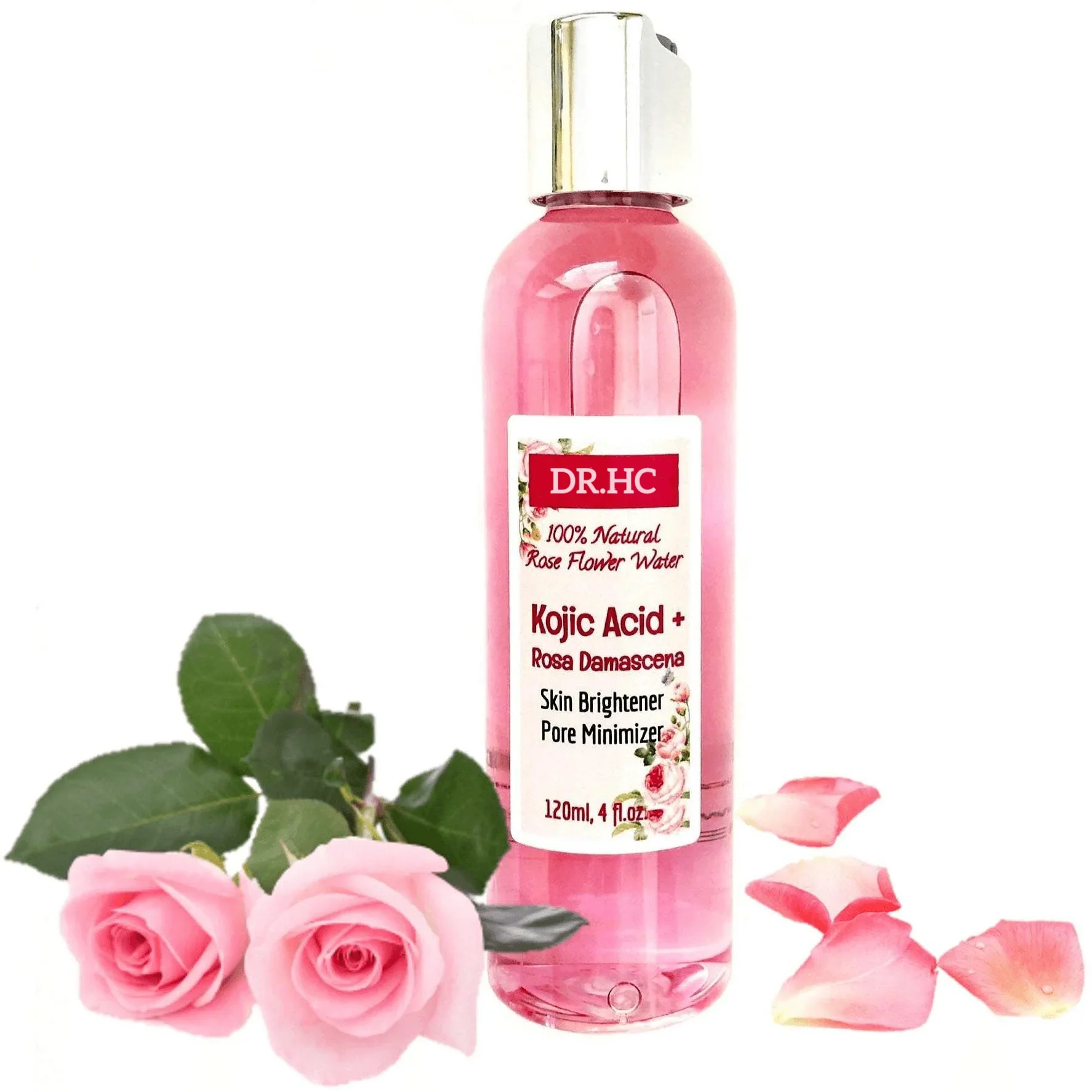 Pink facial toner bottle with Kojic Acid and Rose Sakura extract for skin brightening. — view 5
