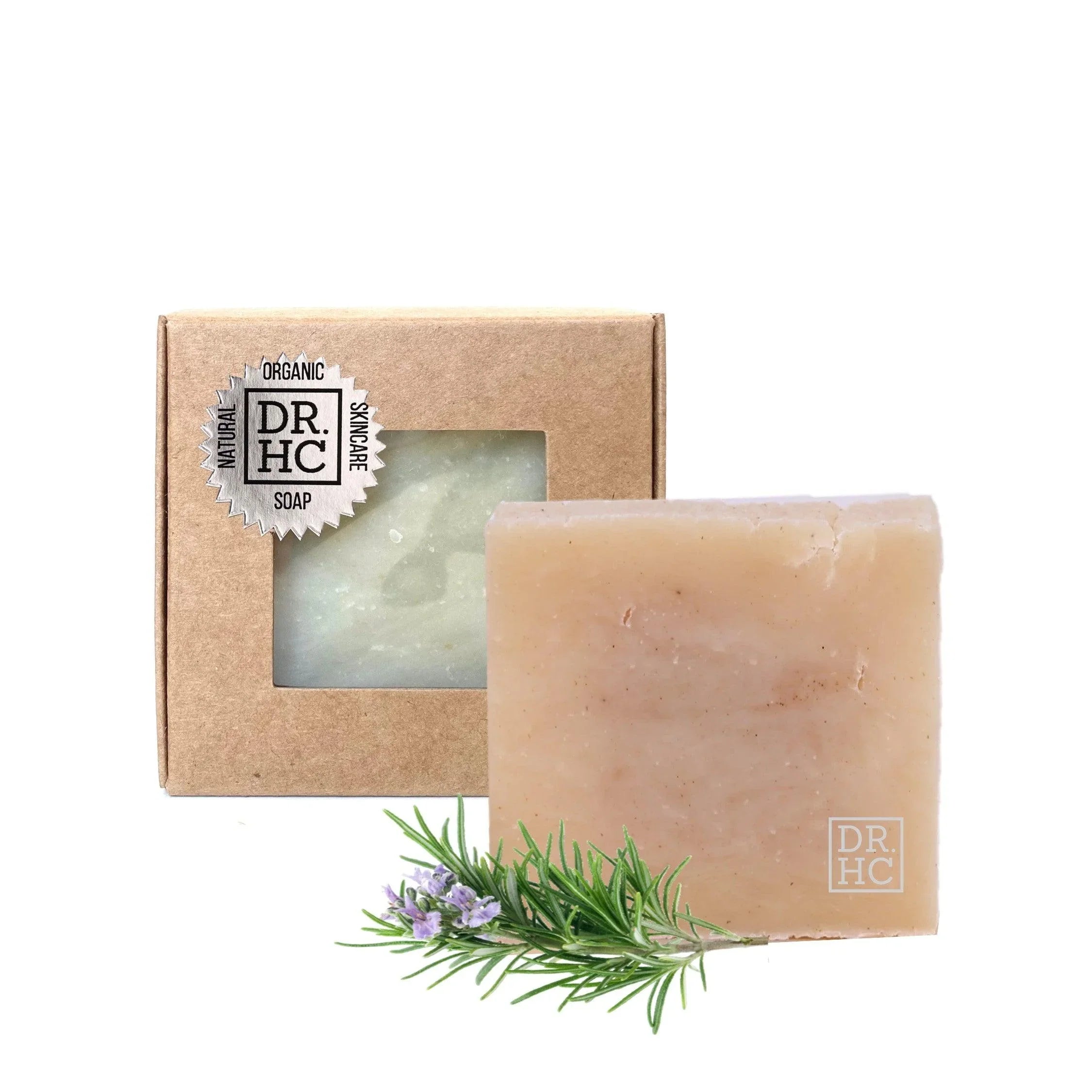 Square handmade luxury herbal soap bar infused with tea tree, lavender, and peppermint essential oils