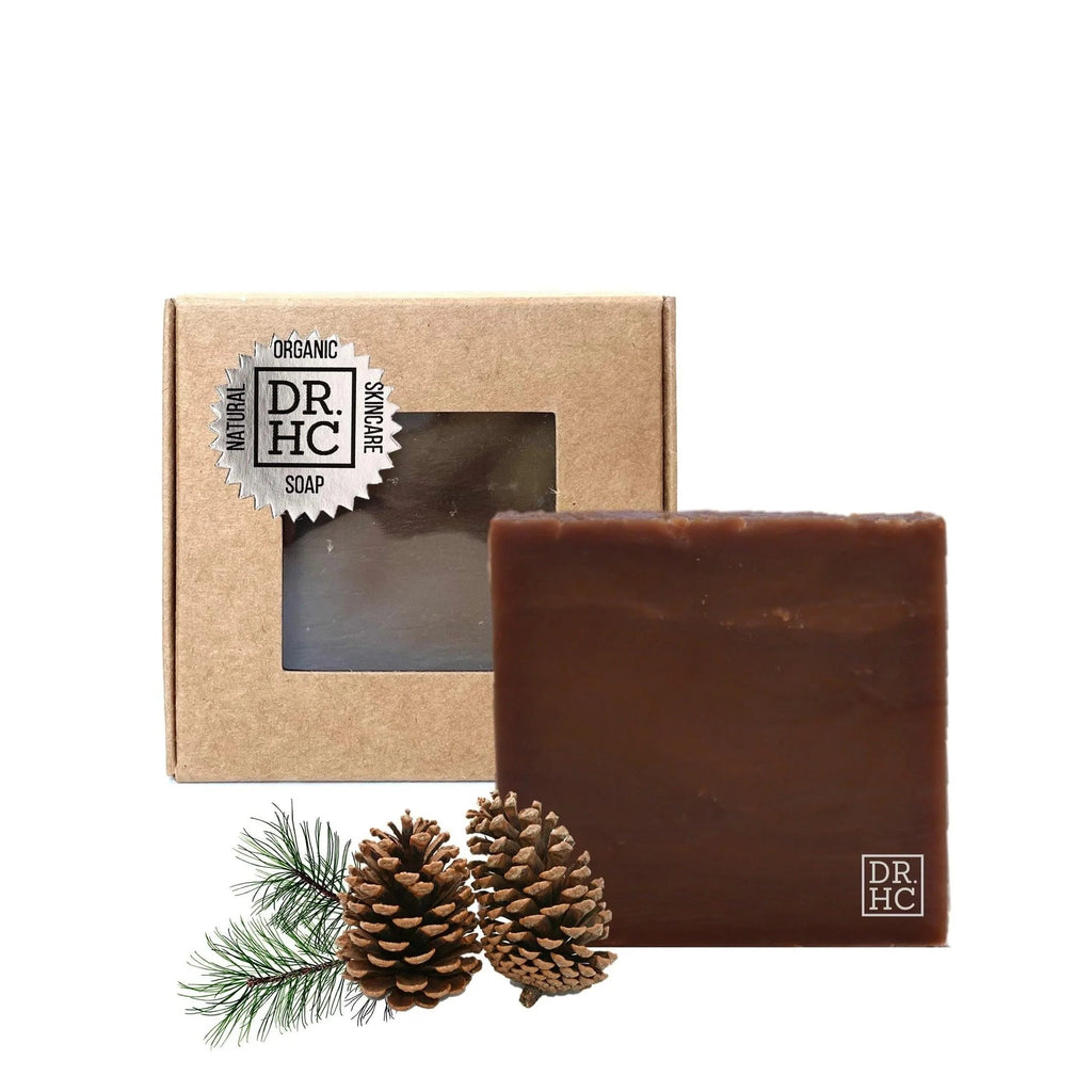 Square natural pine tar bar soap made with organic oils handcrafted for face and body cleansing