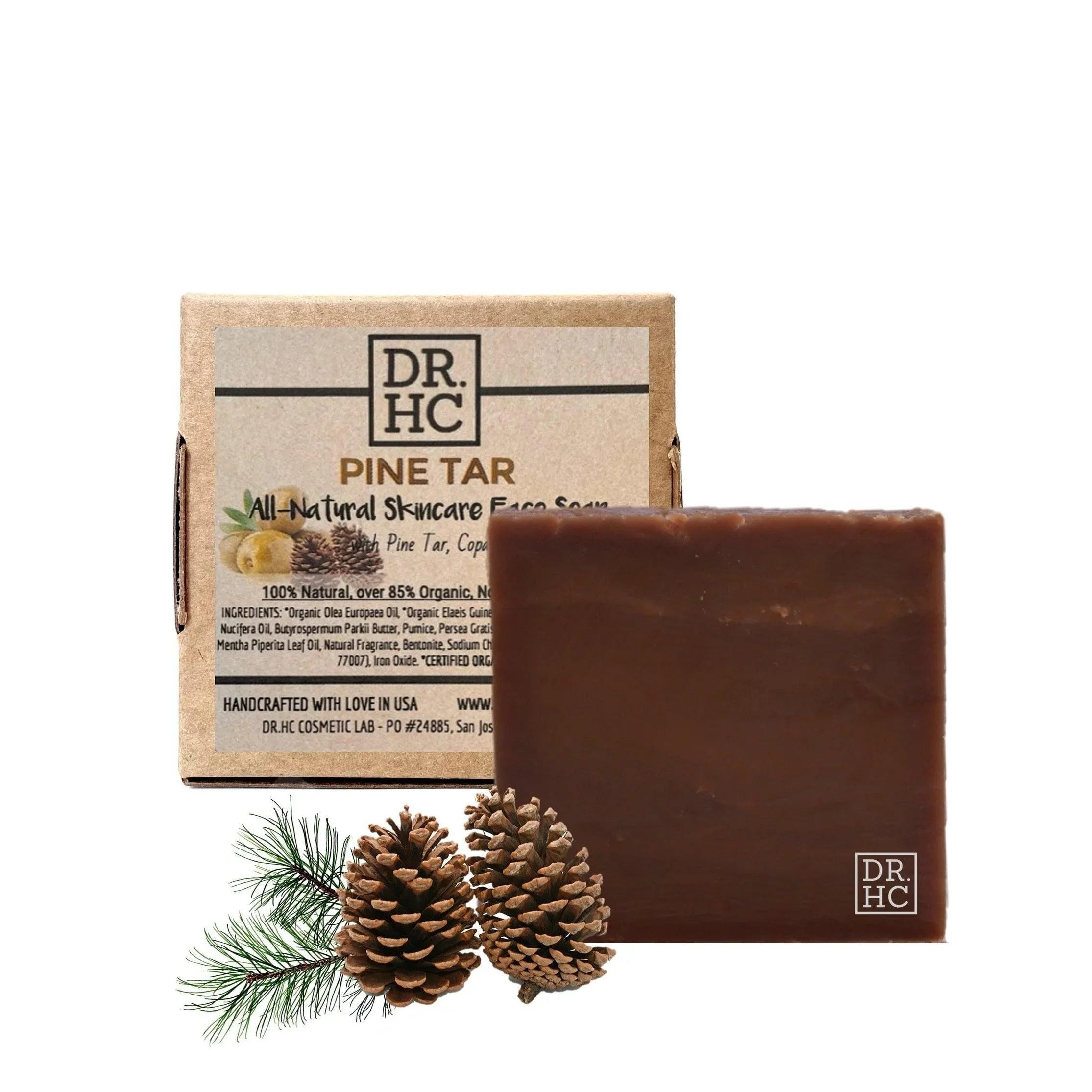 Square natural pine tar bar soap made with organic oils handcrafted for face and body cleansing — view 2