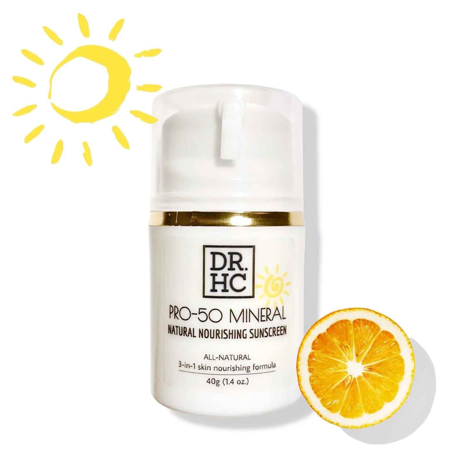 DR.HC Pro-50 mineral natural nourishing sunscreen bottle, 3-in-1 SPF 50 skin brightening moisturizer — view 3