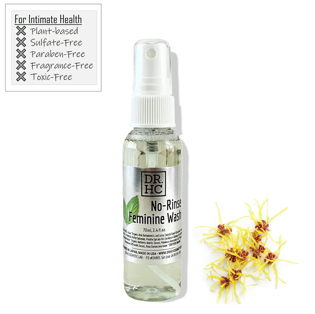DR.HC no-rinse feminine wash in a 70ml travel spray bottle with mint and chamomile botanicals — view 2