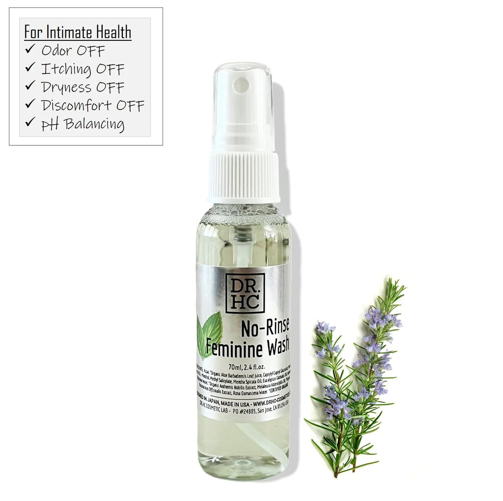 DR.HC no-rinse feminine wash in a 70ml travel spray bottle with mint and chamomile botanicals — view 3