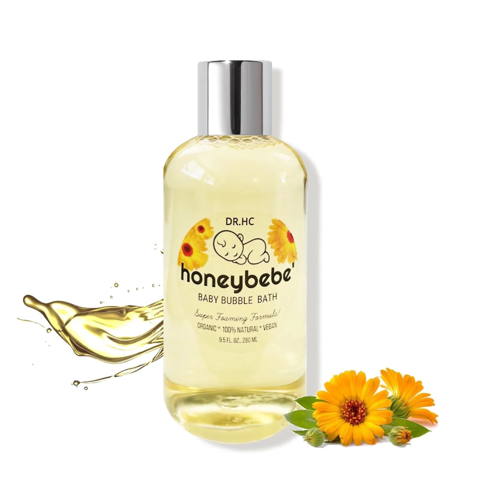 Organic baby bubble bath bottle with cap featuring natural soothing patchouli ingredients. — view 3