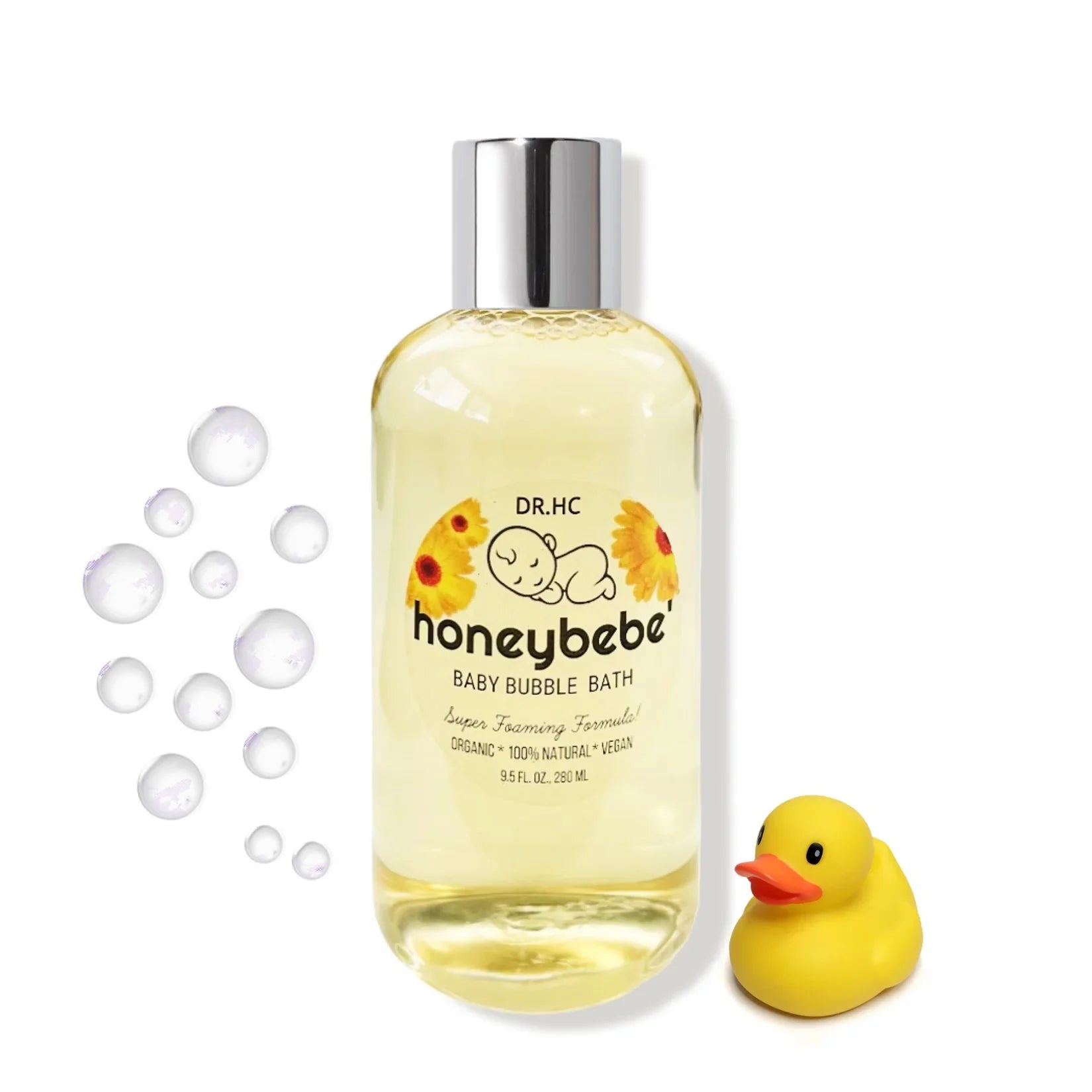 Organic baby bubble bath bottle with cap featuring natural soothing patchouli ingredients. — view 2