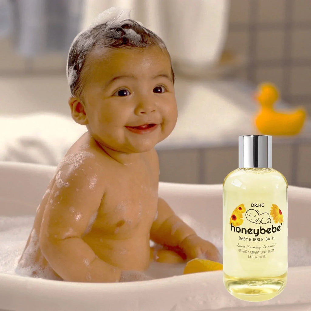 Organic baby bubble bath bottle with cap featuring natural soothing patchouli ingredients. — view 4