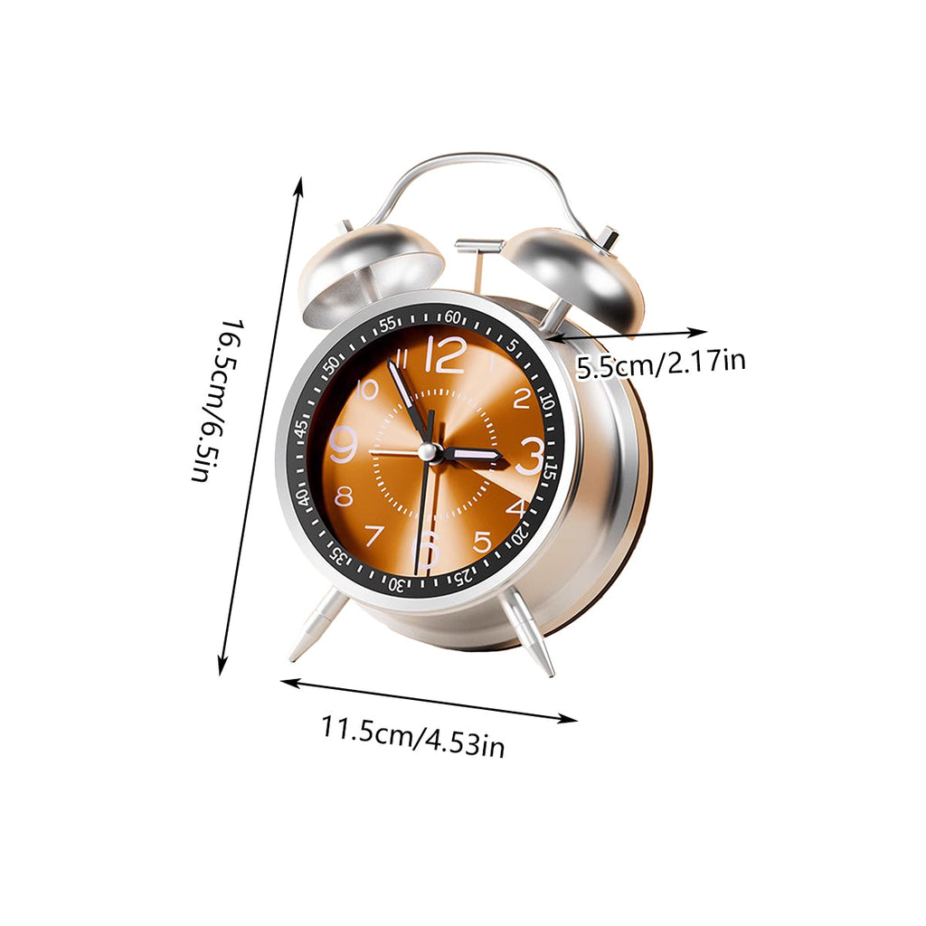 Vintage style metal bell alarm clock with clear analog display for bedside and desktop use — view 3