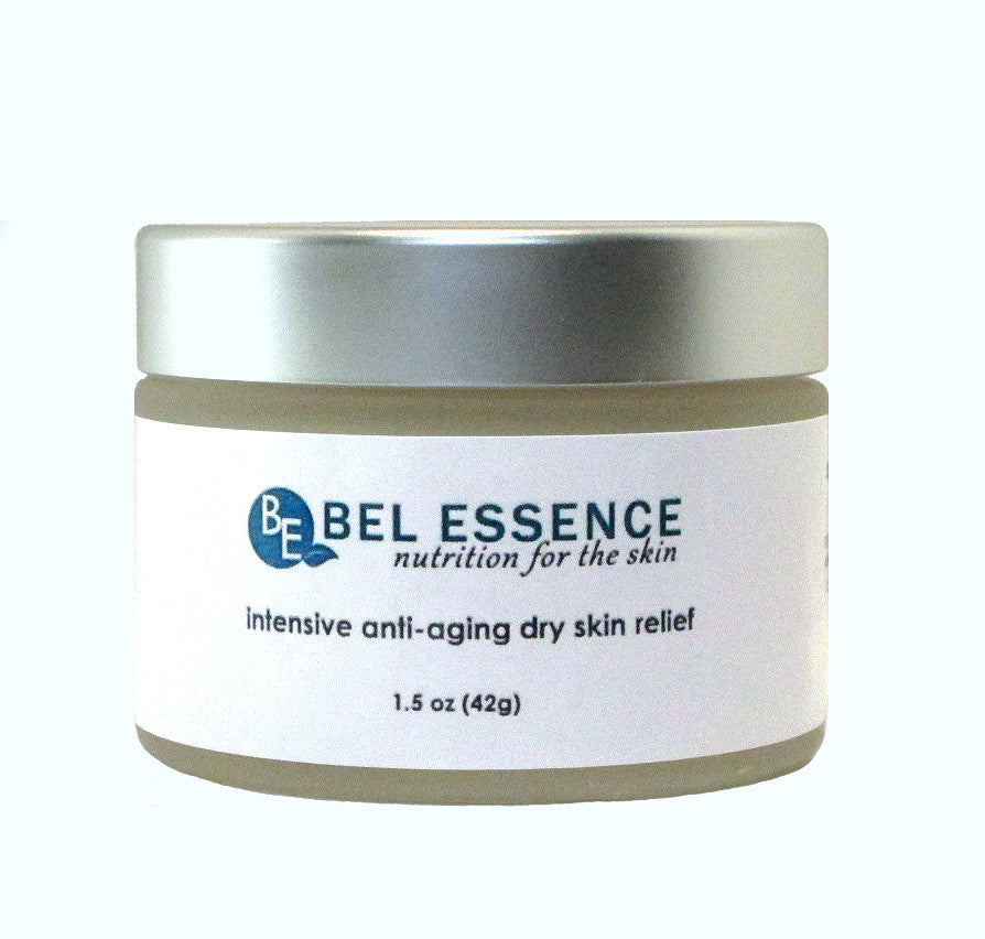 Natural anti-aging facial moisturizer jar by Bel Essence, 1.5 oz cream for severe dry skin.