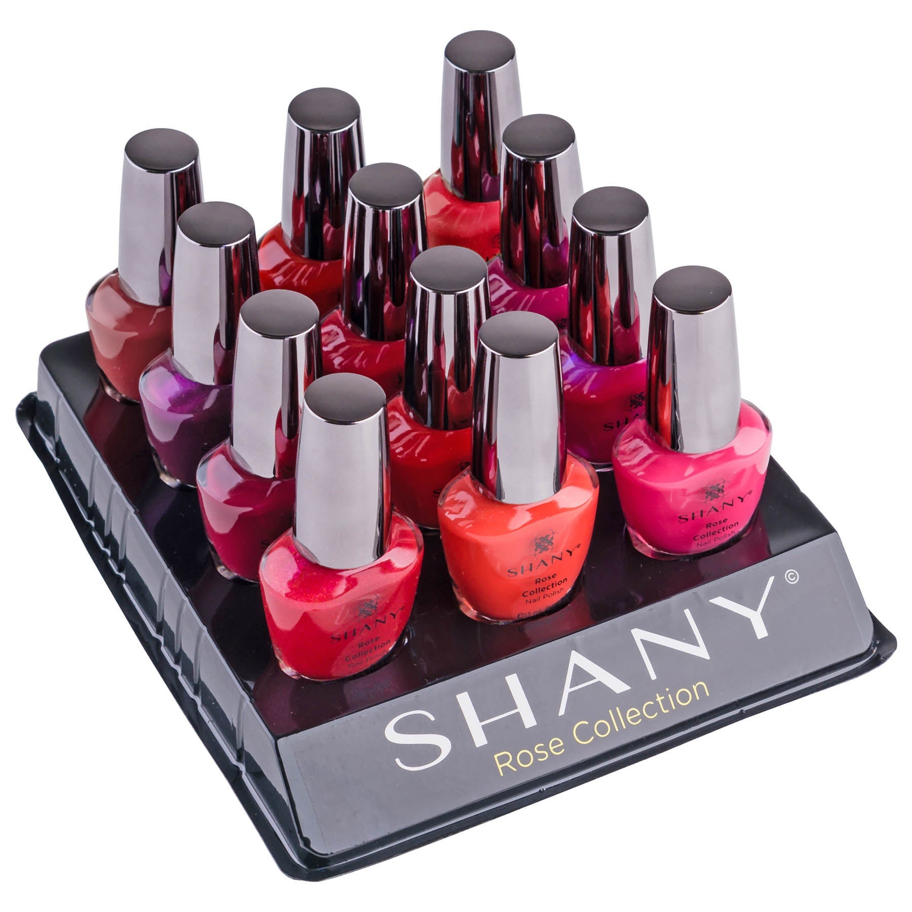 Twelve piece trendy nail polish set featuring vibrant multi colored glass bottles with assorted finishes — view 3