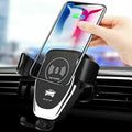 Black wireless car charger mount with automatic clamping arms and aluminum alloy detailing