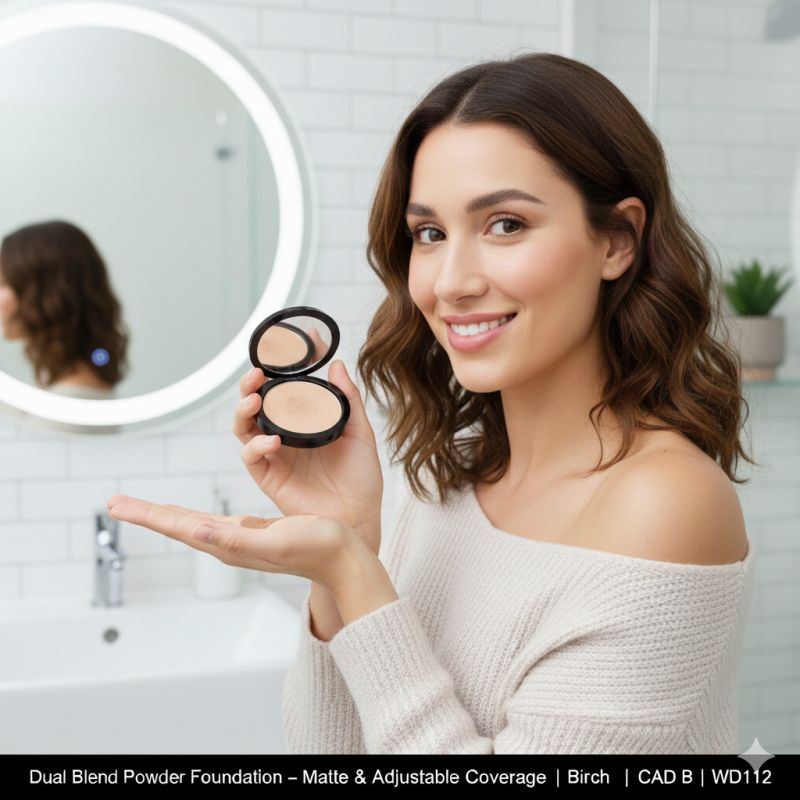 Dual blend powder foundation compact in shade Birch featuring a smooth matte makeup finish — view 2