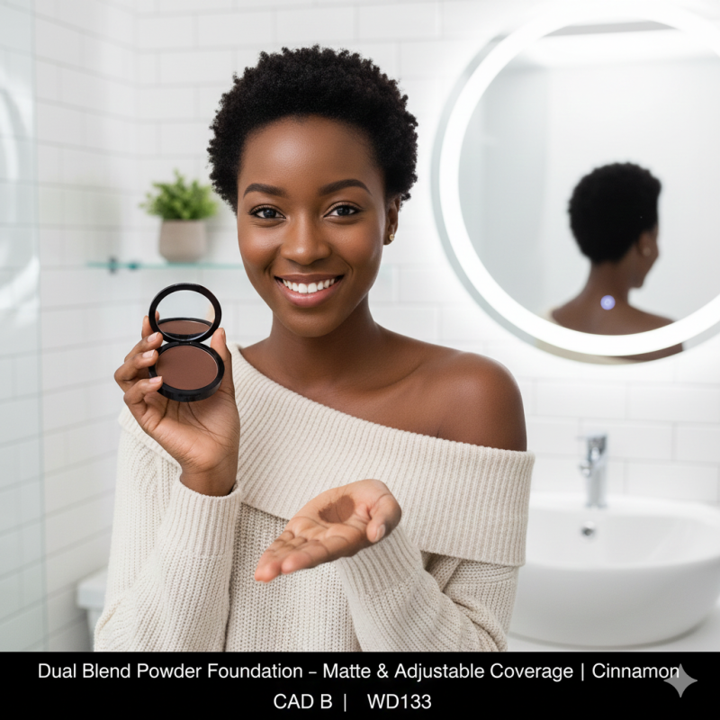 Cinnamon dual blend powder foundation compact for face makeup with a sleek matte finish — view 2