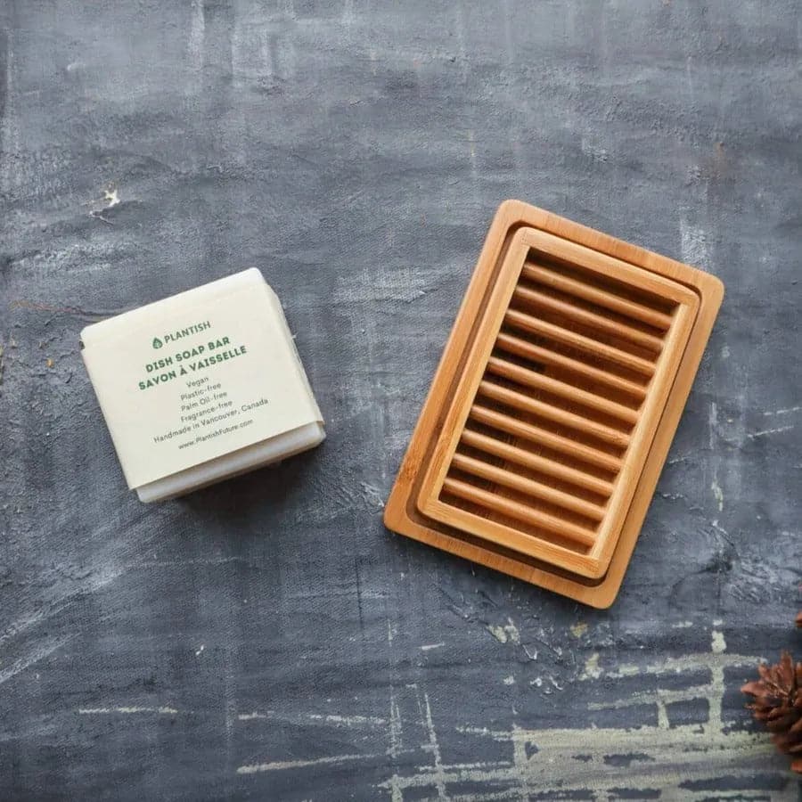 Dual-layer bamboo soap dish featuring slotted drying rack and draining tray in natural wood finish — view 5