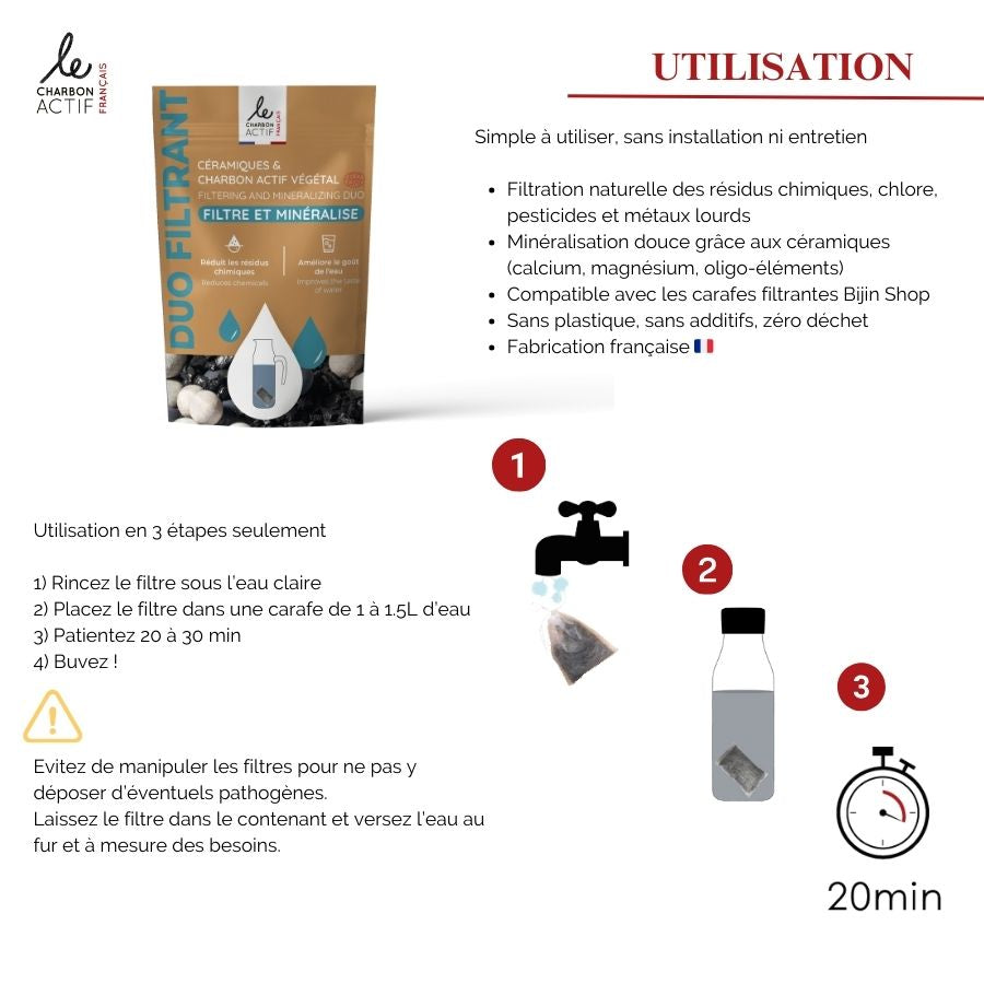 Duo filtrant : céramiques filtrantes + charbon végétal actif - filtre à eau naturel-4