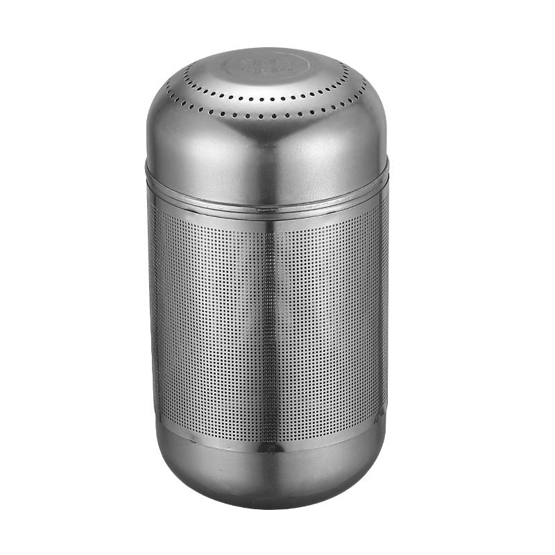 Round fine mesh loose leaf tea strainer with chain attachment and bright metallic polished finish — view 2