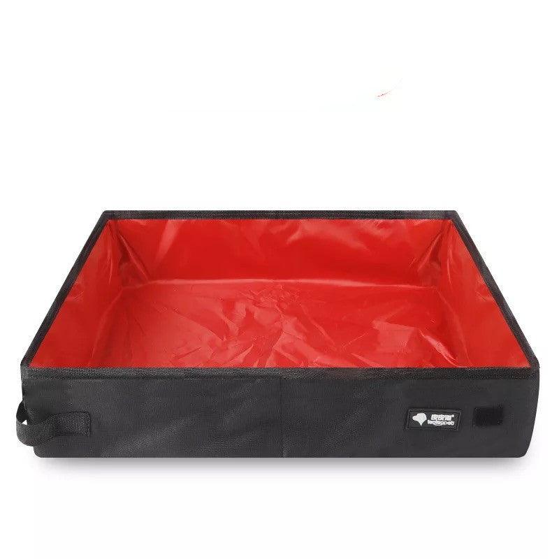 Foldable portable cat litter box in red and black Oxford cloth for travel and camping — view 2