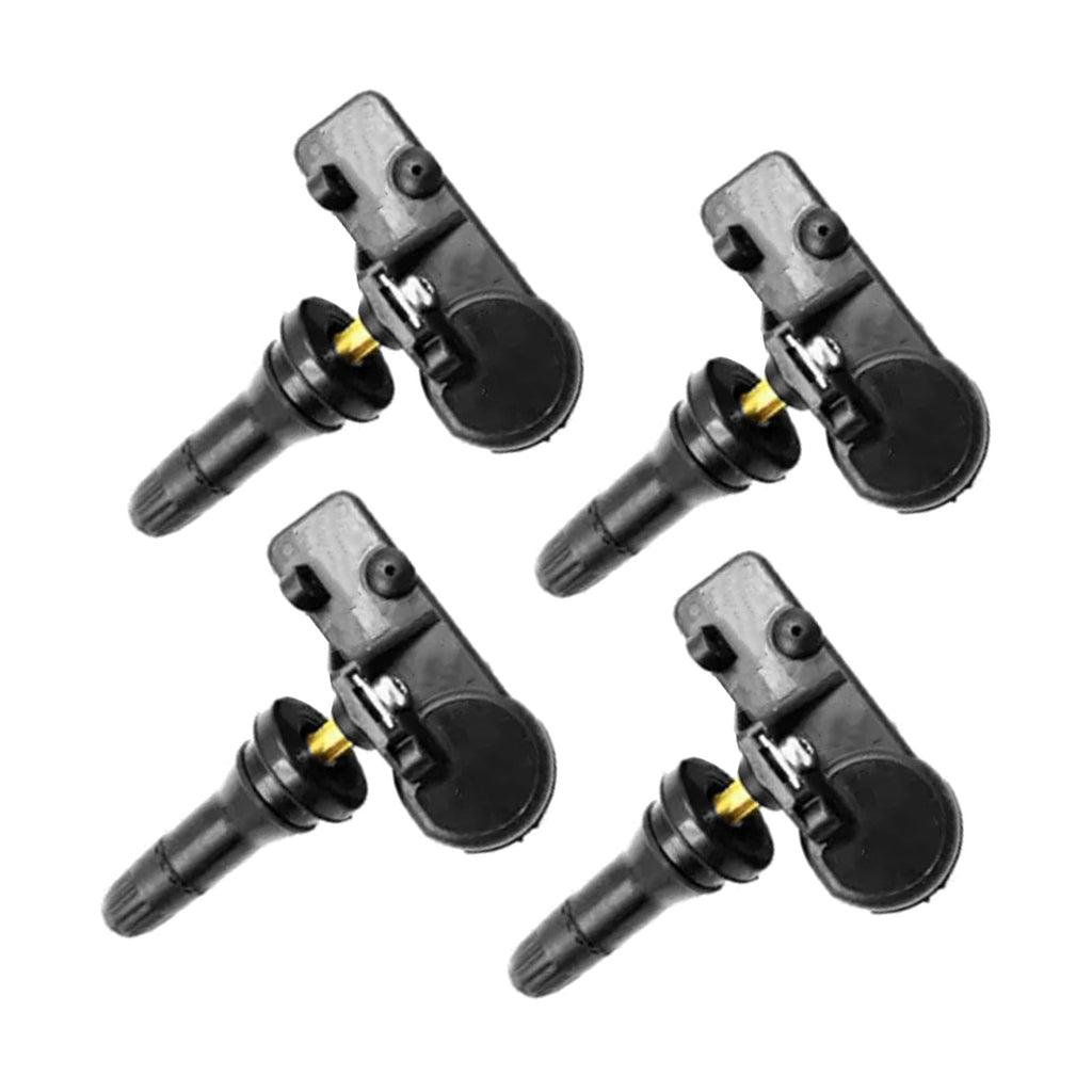 Black TPMS tire pressure sensor valve set of four with durable plastic and metal components