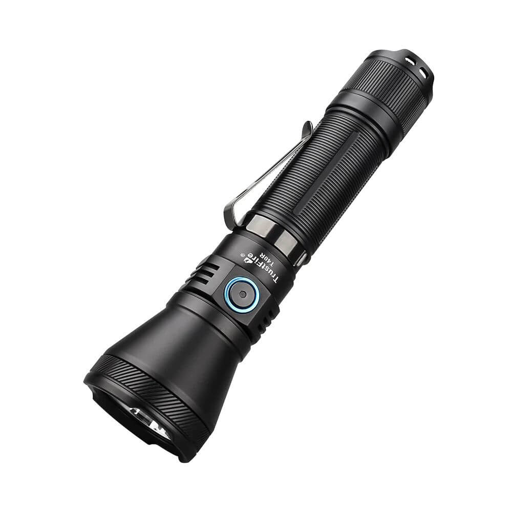 Trustfire T40R black heavy duty tactical flashlight with 1800 lumen long range beam
