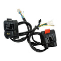 Black universal motorcycle handlebar switch pair with wiring for 7/8 inch handlebars