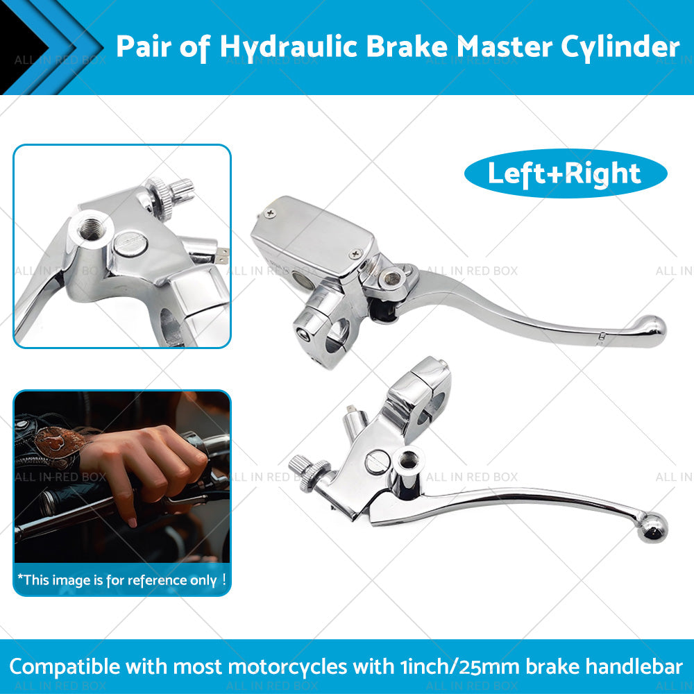 Chrome motorcycle brake master cylinder and clutch lever set in polished aluminum for 1-inch handlebars — view 2