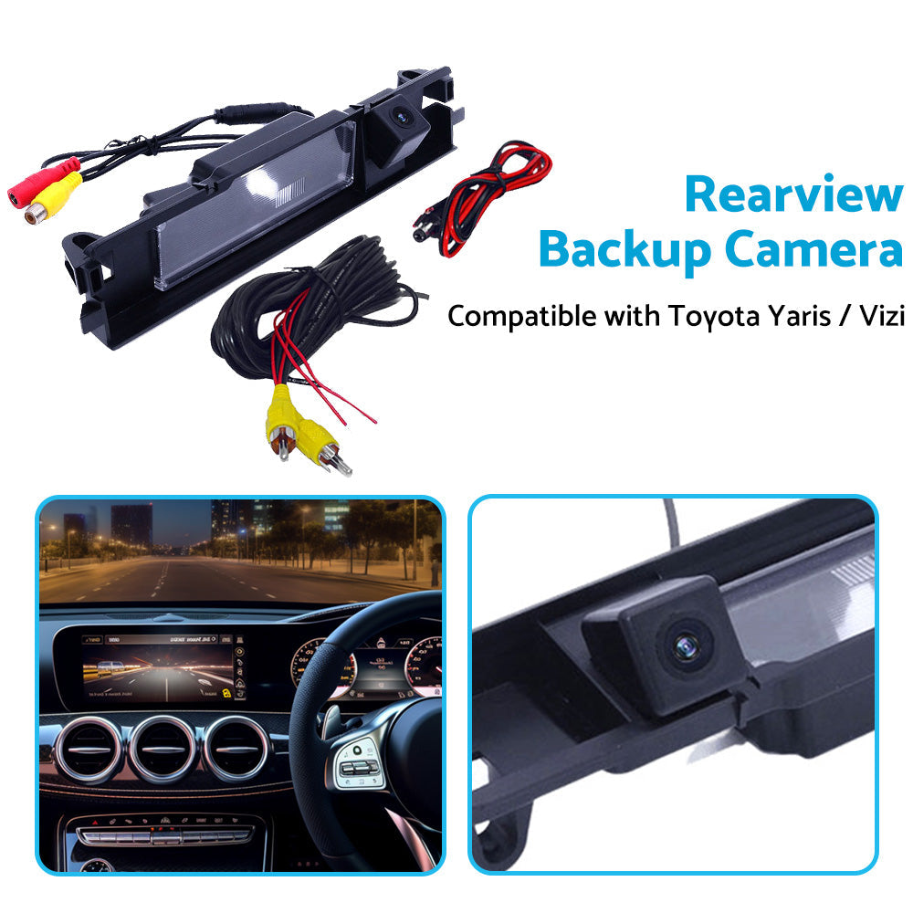 Car reverse backup camera for Toyota Yaris with wiring cables and mounting accessories. — view 5