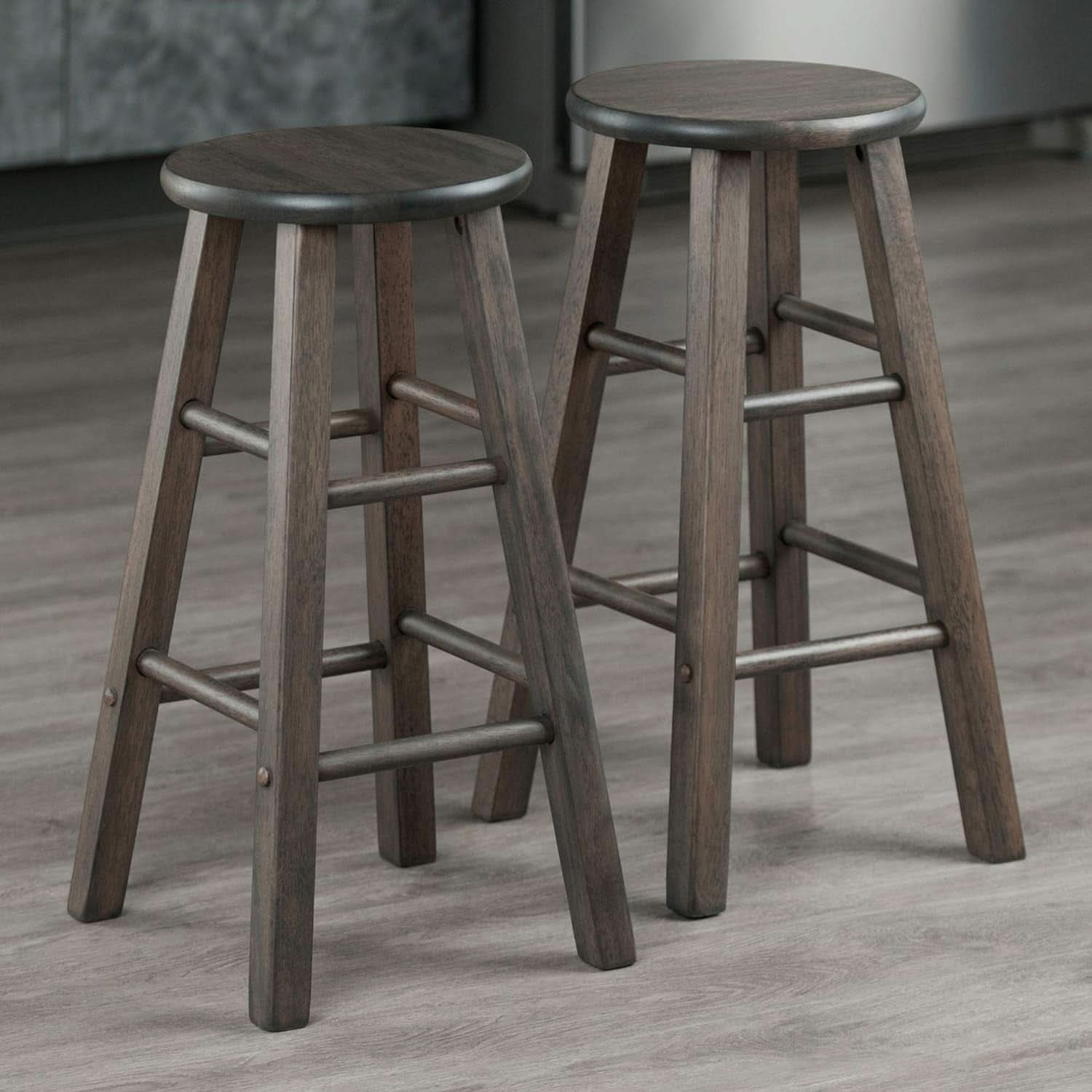 Element two piece solid wood 24 inch round counter stool set in oyster gray finish — view 2