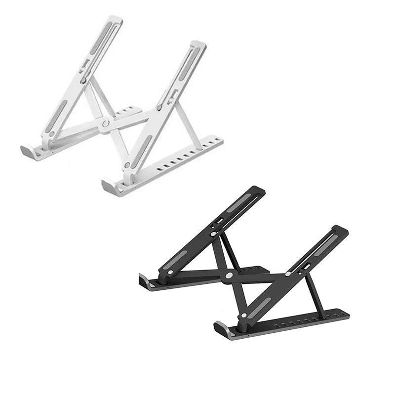 Adjustable portable laptop stand in white and black ABS plastic with foldable ergonomic hollow cooling design — view 2