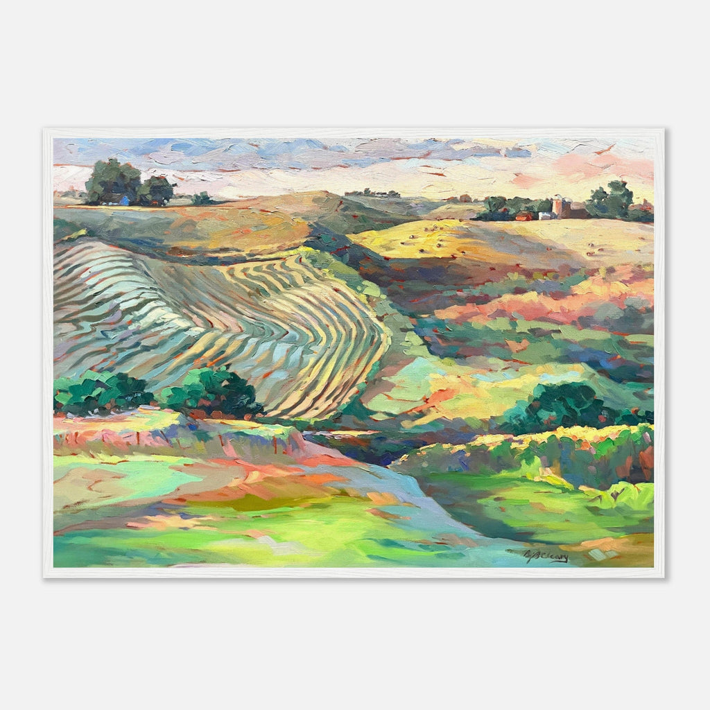"Golden Sunset Over Rolling Hills" Landscape | 20x28 inch Wooden Framed Art Print | Original Artwork by American Artist Barbara Cleary-4