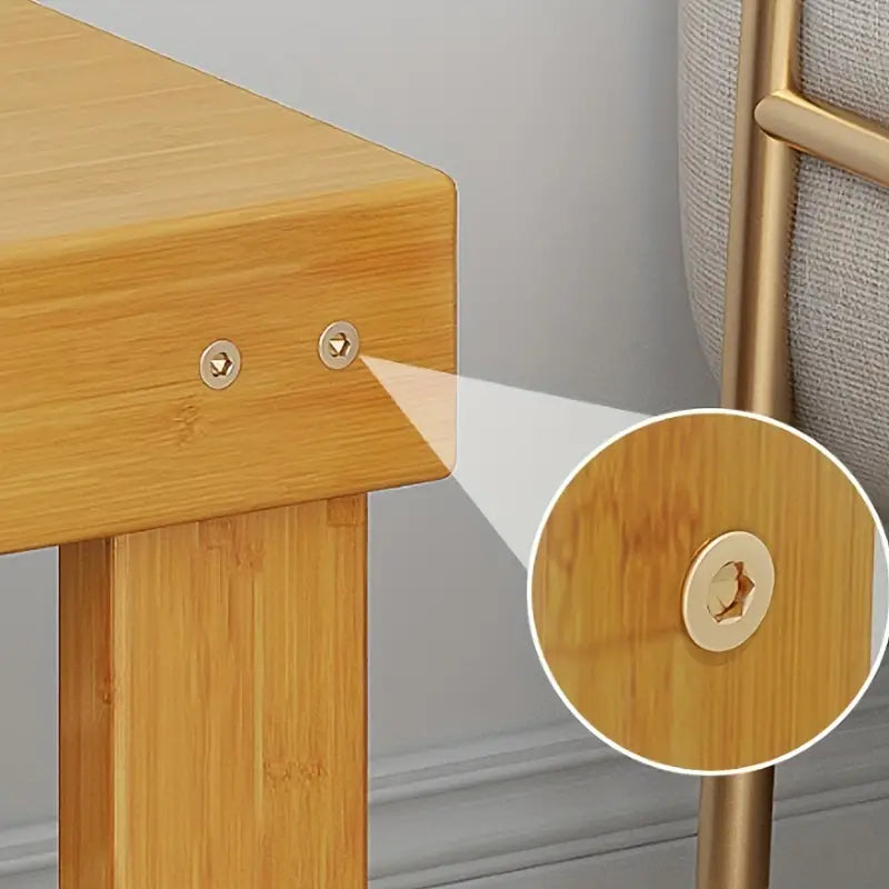Classic bamboo storage stool, compact wooden square shoe changing bench and organizer. — view 3