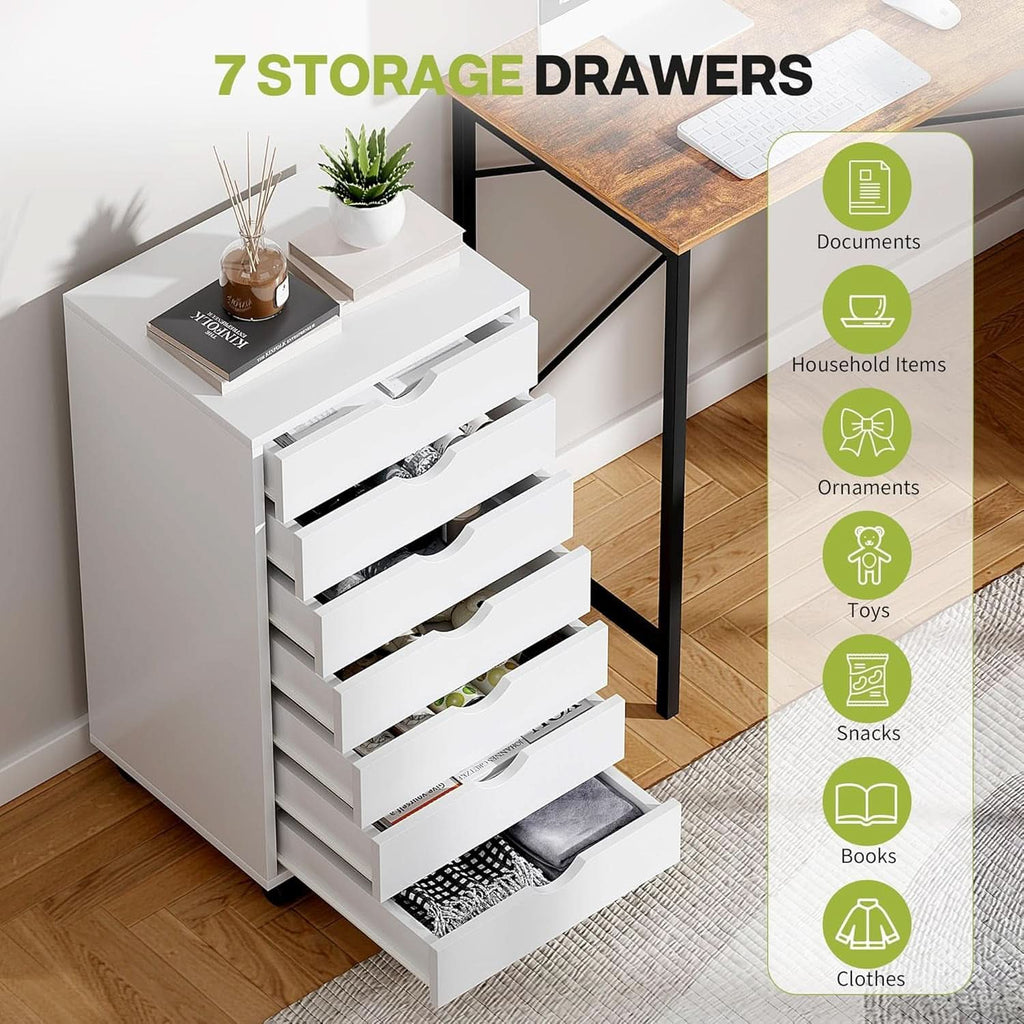 Heavy duty white seven drawer storage chest with lockable caster wheels and smooth modern minimalist design — view 4