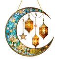 Round flat acrylic Ramadan sun catcher with vibrant imitation stained glass design for window decoration