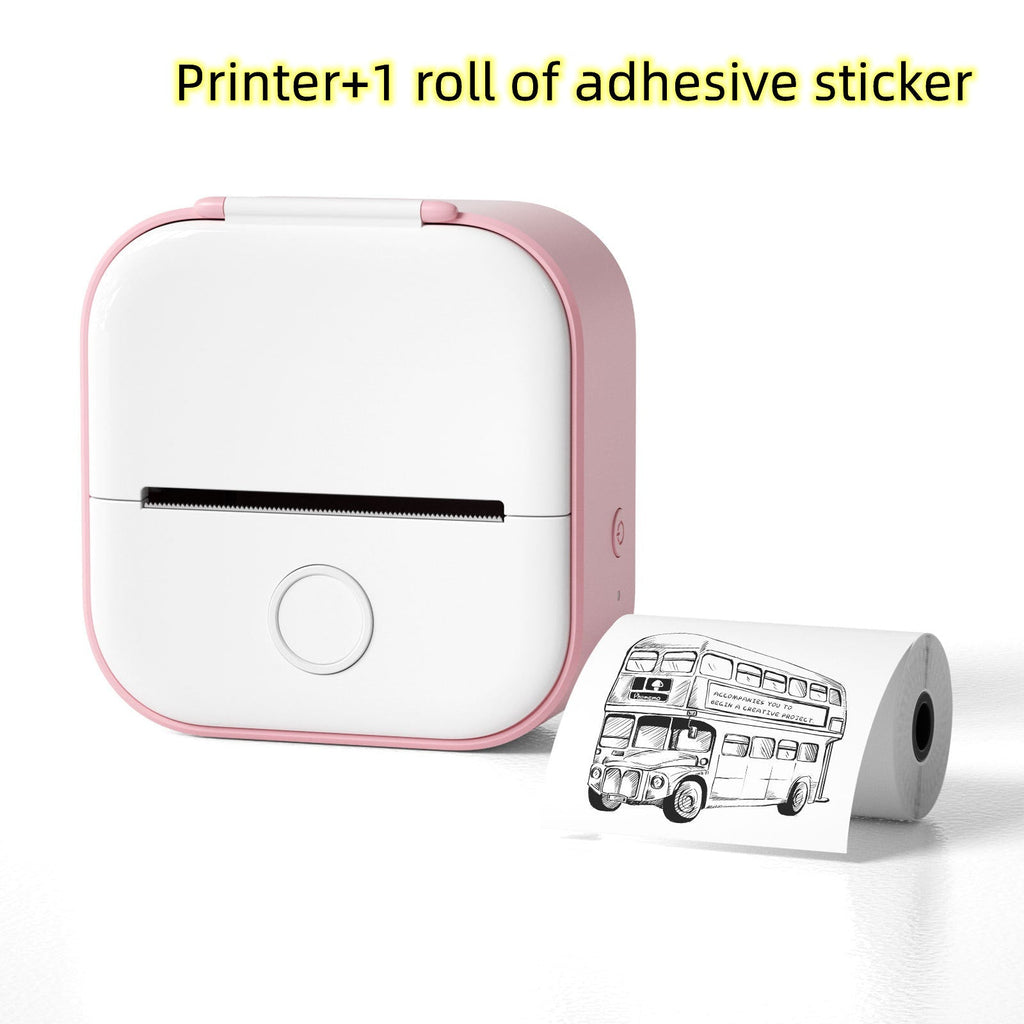 White portable mini thermal pocket printer dispensing a sticky label for home office organization — view 5